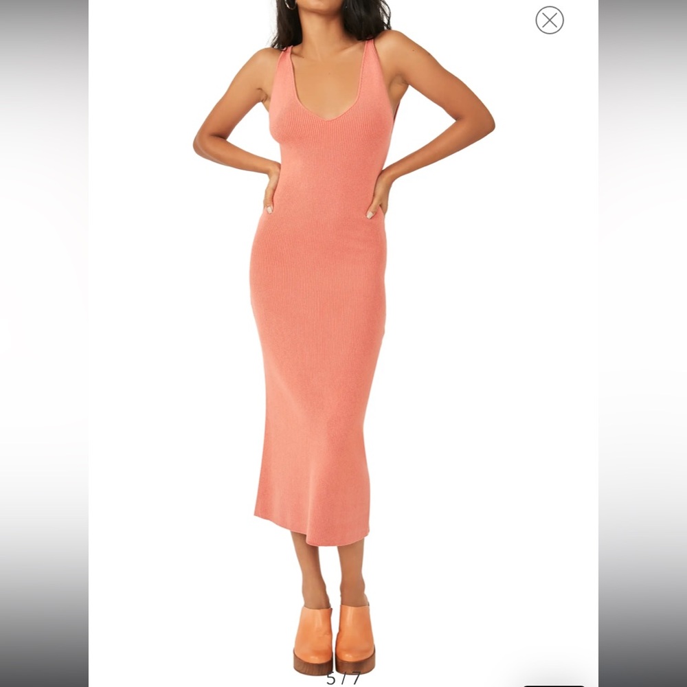 Free People Sleeveless Ribbed Midi Sweater Knit Dress in Coral